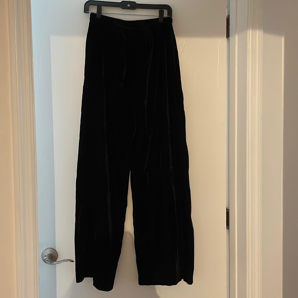 Black velvet wide leg pants